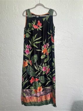 Carol Anderson Collection Tropical‎ Floral Maxi Dress Rayon Black Size L